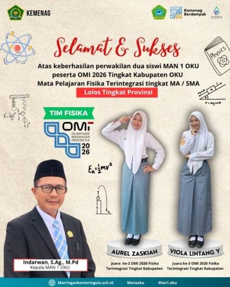 MAN 1 OKU Kembali Torehkan Prestasi, Dua Siswi Lolos OMI 2026 Tingkat Provinsi